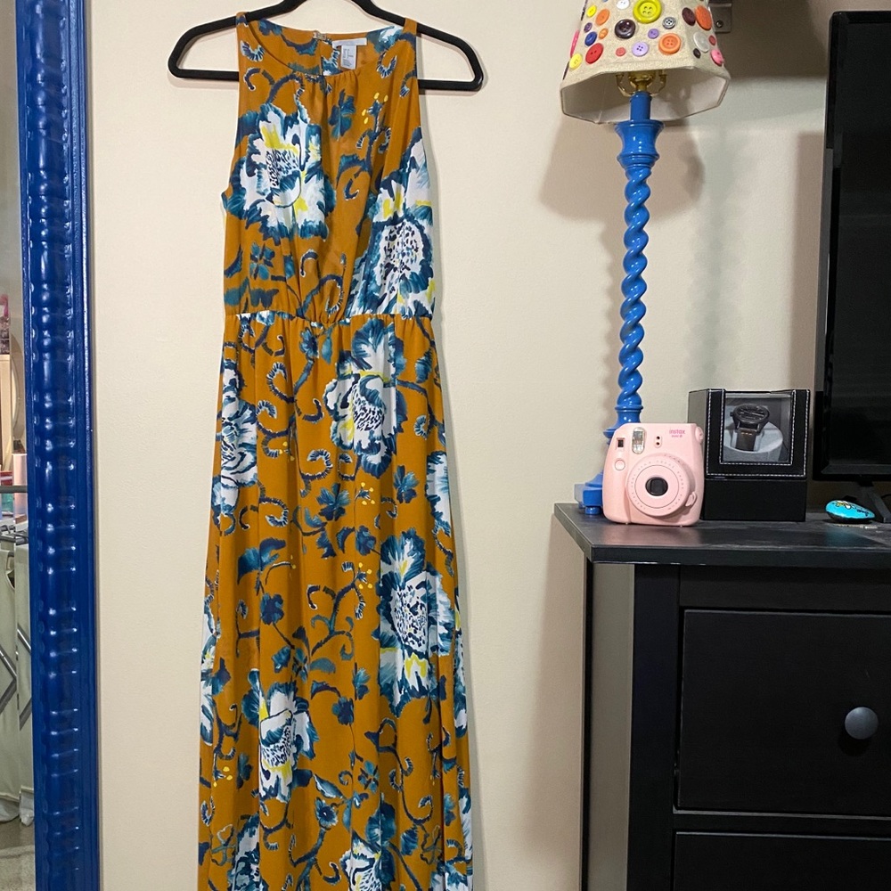 H&M Mustard Floral Halter Maxi Dress